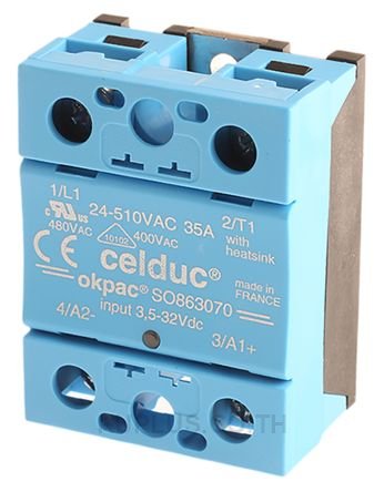 Celduc 40 A Solid State Relay, Zero Crossing, Chassis Mount, Triac, 510 V rms Maximum Load