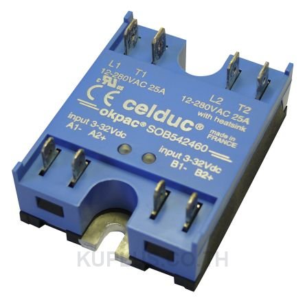 Celduc 2 x 25 A Solid State Relay, Zero Cross, Panel Mount, Thyristor, 280 V ac Maximum Load
