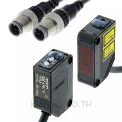 E3Z-LT61-M1J 0.3M, Photoelectric sensor, rectangular housing, red laser class 1, through-beam, 60 m, NPN, Light-ON/Dark-ON, M12 pigtail connector, 0.3 m