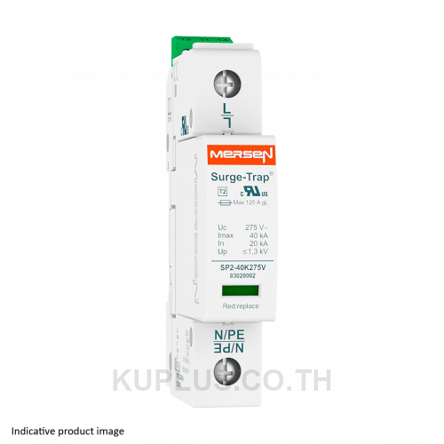 Mersen STPT2-40 Series 275 V ac Maximum Voltage Rating 40kA Maximum Surge Current Type 2 Arrester, DIN Rail Mounting, 83020106 - STPT2-40K275V-1P