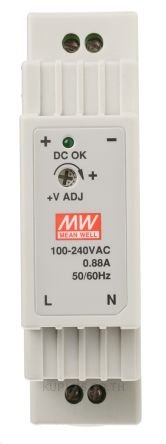 DR-15-12, DIN Rail Power Supply, 84%, 12V, 1.25A, 15W, Adjustable