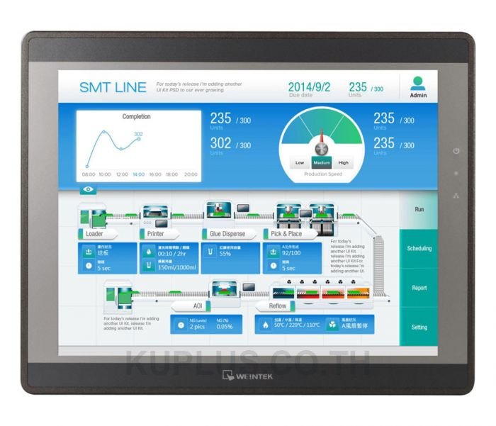 Weintek 15" HMI, aluminum housing, 1024x768, 1GHz RISC CPU, SD Card slot. Ports: CANbus, serial, USB & dual Ethernet with EA2.0 license.