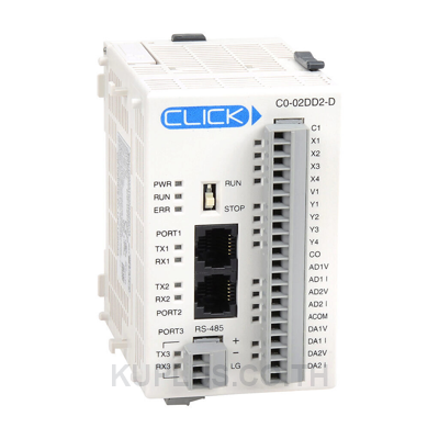 PLC Unit with built-in I/O, 4 PNP/NPN inputs, 4 PNP outputs, 2/2 analog inputs/outputs, 2 x RS232, 1 x RS485, RTC