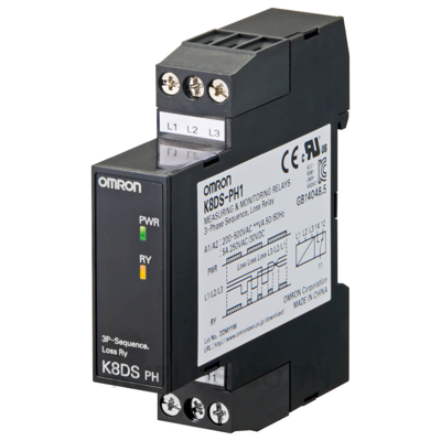 Monitoring relay 17.5mm wide, simultanious monitoring of phase sequence and loss in 3phase 3wire systems, One SPDT
