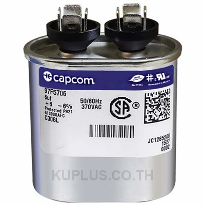 97F5706 6 uf MFD 370 Volt VAC - GE Genteq Replacement Oval Run Capacitor