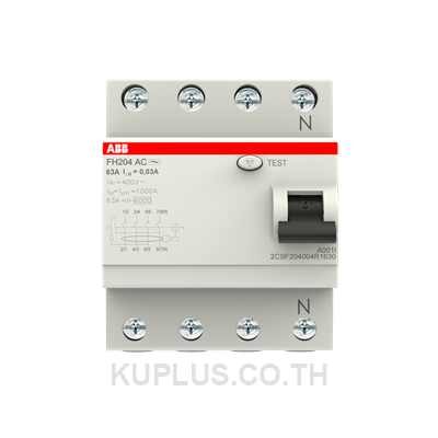 FH204 AC-63/0.03 เบรกเกอร์กันดูด 4P 63A 30mA RCCB Type AC ABB -2CSF204006R1630