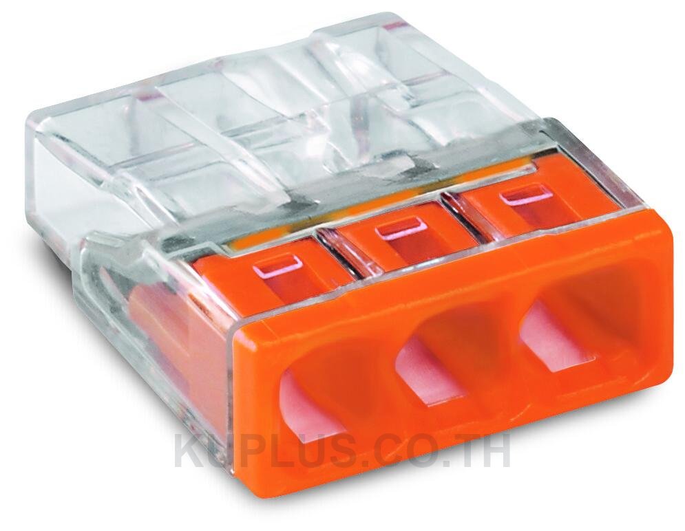 COMPACT splicing connector; for solid conductors; max. 2.5 mm²; 3-conductor; transparent housing; orange cover; Surrounding air temperature: max 60°C (T60); 2,50 mm²